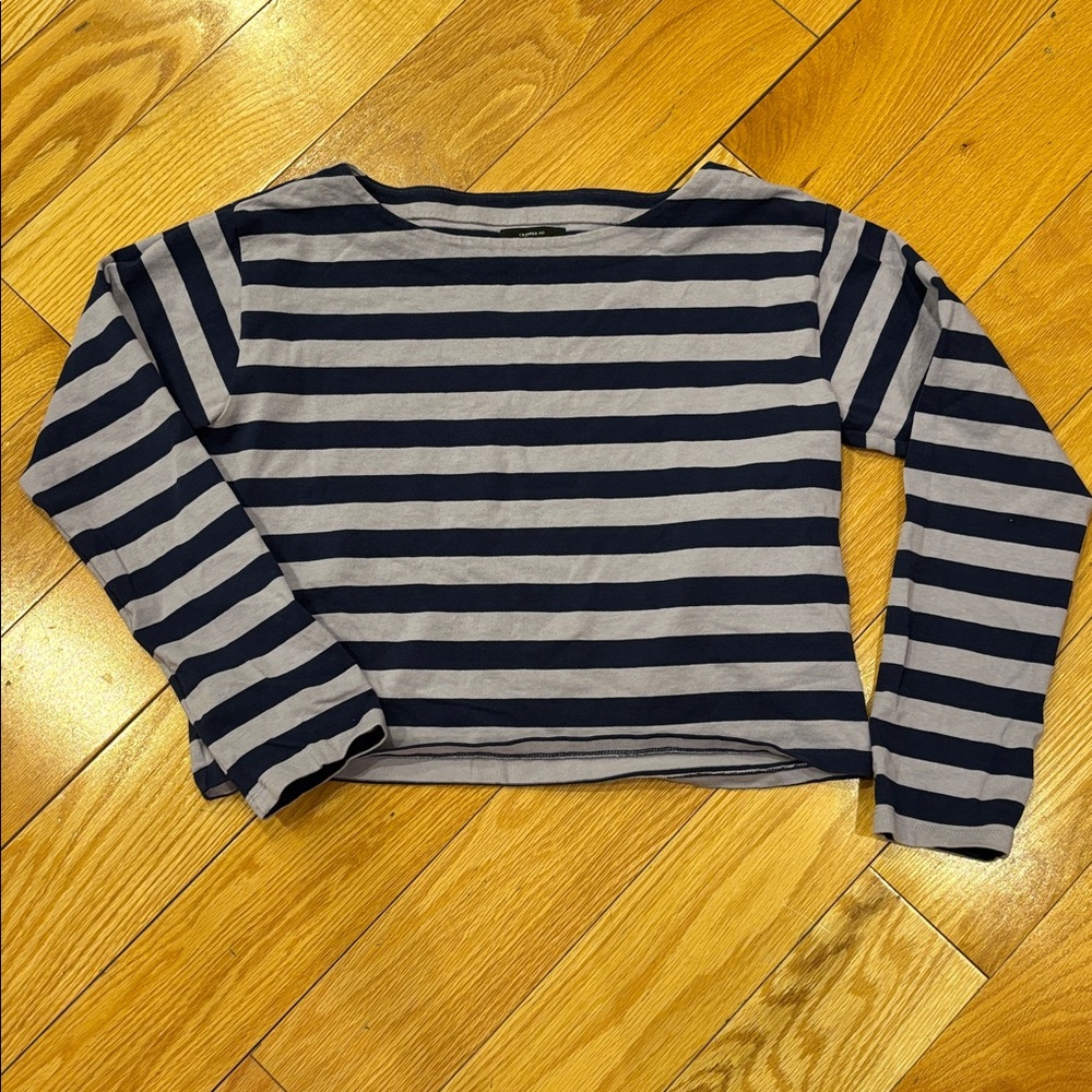 J. Crew Striped Cropped Tee in Navy and Lavender